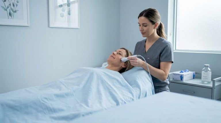 Skin tightening session in tranquil spa room