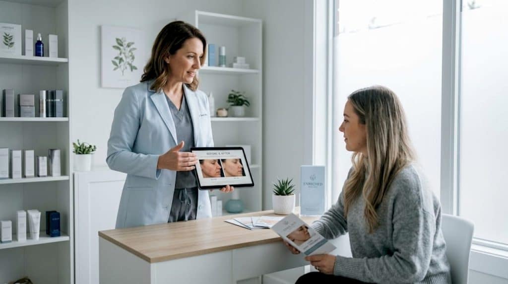 Dermatologist discussing laser treatment with patient