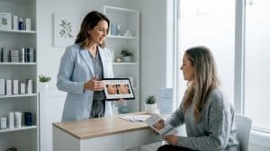 Dermatologist discussing laser treatment with patient