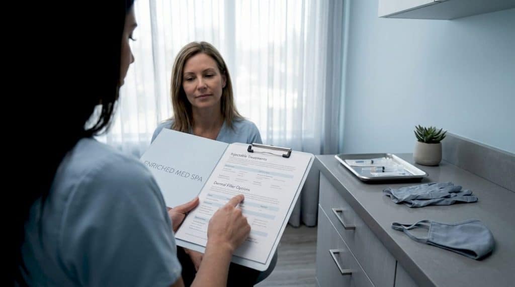 Consultation about cosmetic injectables in spa clinic
