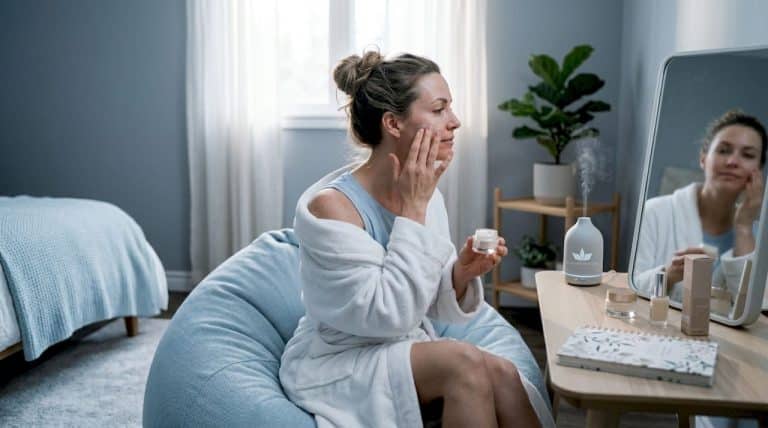 Woman preparing skin for microneedling at home