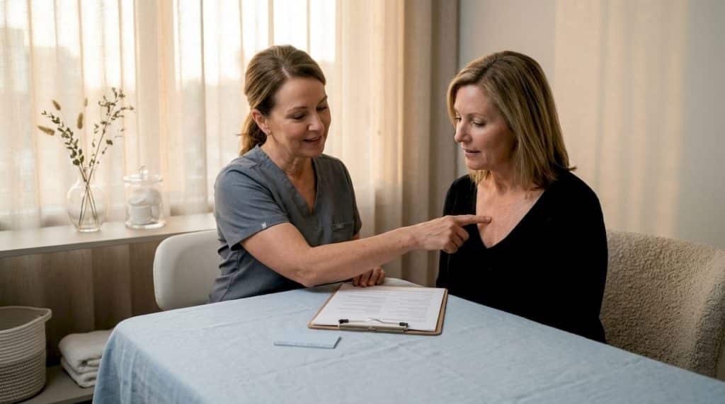 Esthetician consulting for décolleté skin care