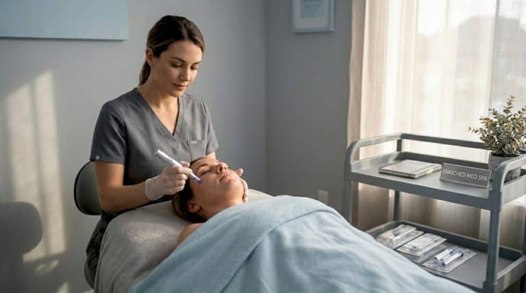 Esthetician performing microneedling in med spa