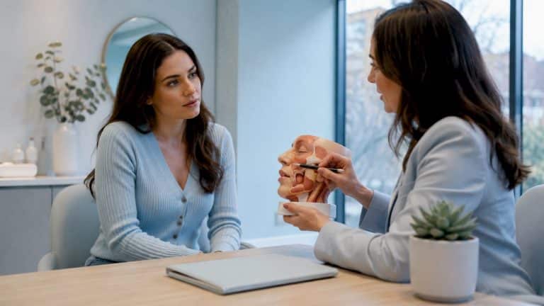 Patient and practitioner discussing facial anatomy
