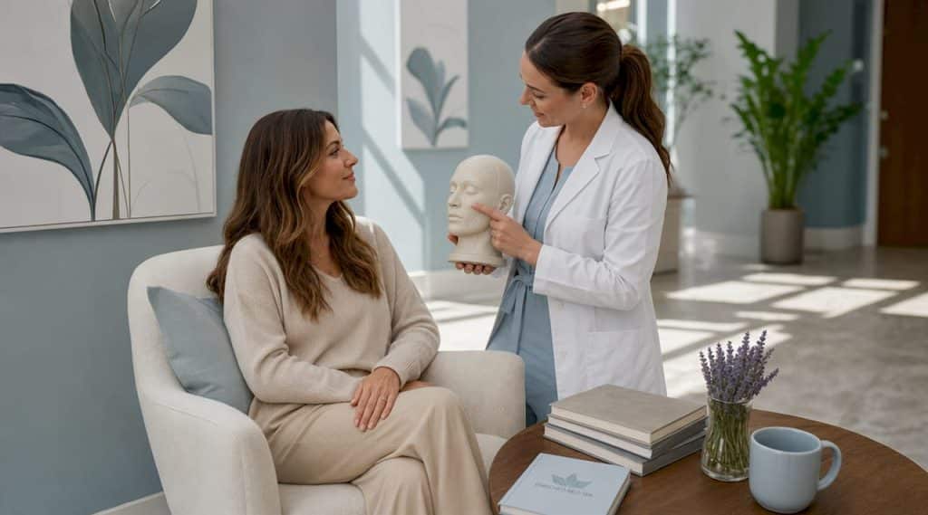 Client consulting with Botox practitioner