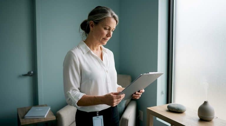 Aesthetic specialist reviewing treatment plan