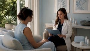 Medical aesthetics consultation session between client and clinician