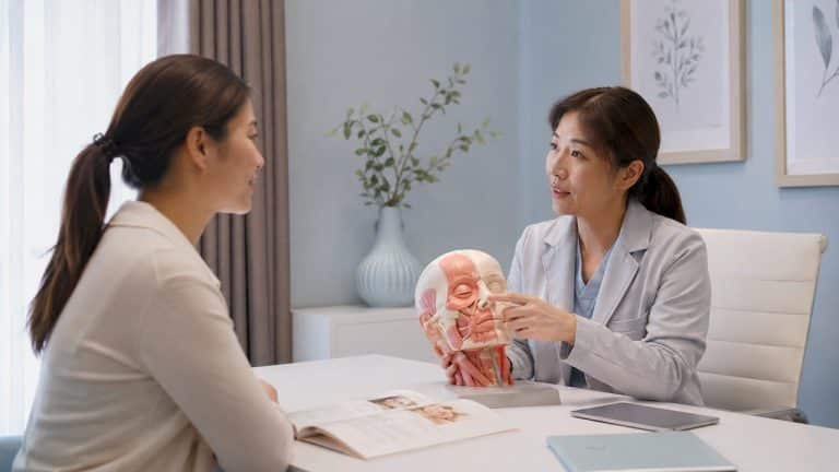 Woman consulting about advanced aesthetic treatments