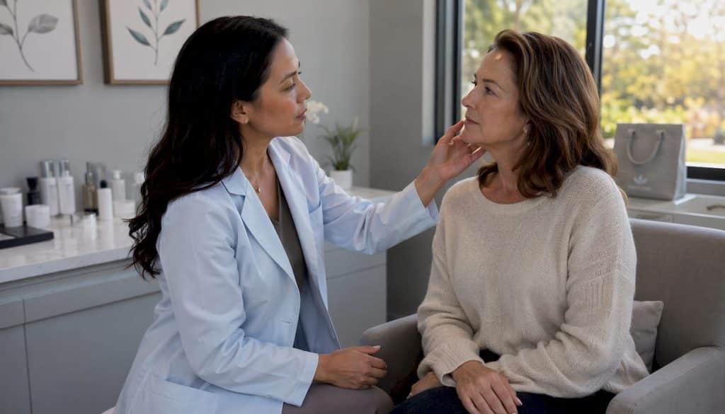 Dermatologist consulting with client about chemical peels