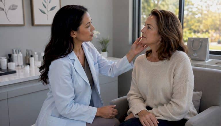 Dermatologist consulting with client about chemical peels