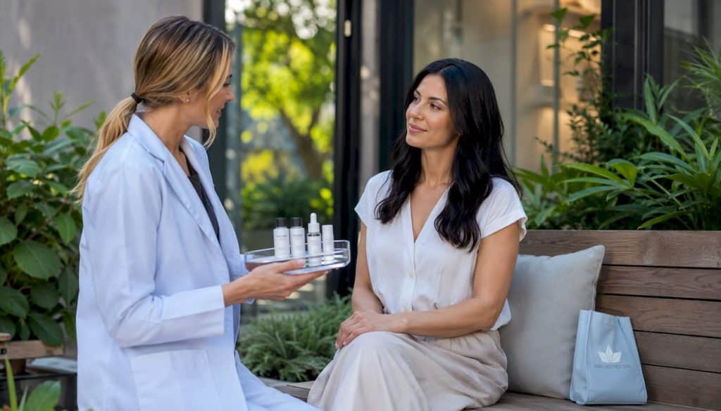 Dermatologist consulting patient about medical chemical peels