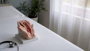 Anatomical model of female genitalia with hymen focus