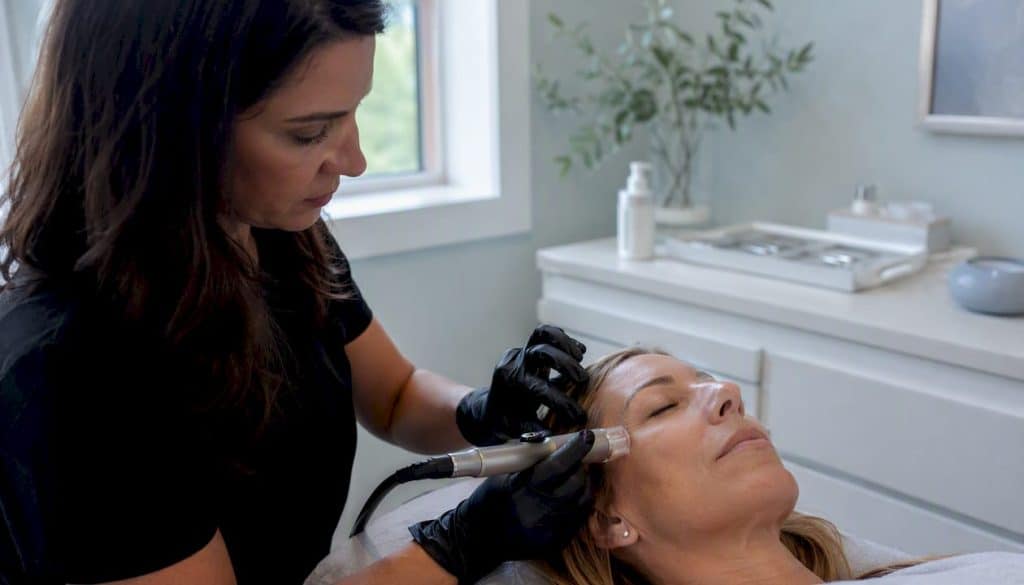 Clinician performing non-surgical eyelid treatment