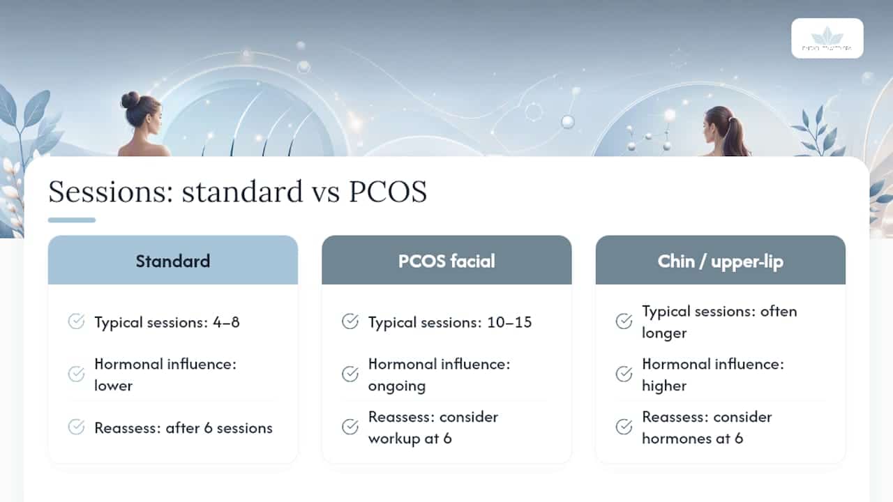 Standard and PCOS laser session ranges