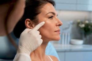 Clinician mapping cheekbone facial landmarks