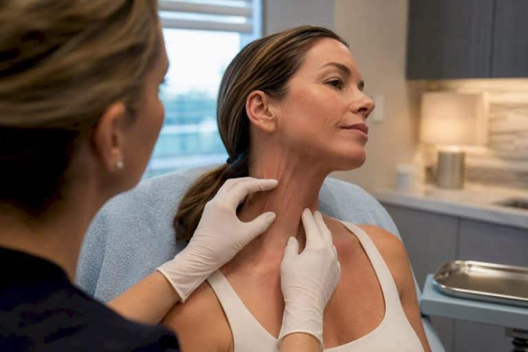Clinician assessing neck muscle bands