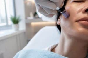 Clinician performing microneedling on cheek