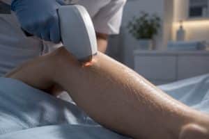 Laser hair removal treatment on blonde leg hair