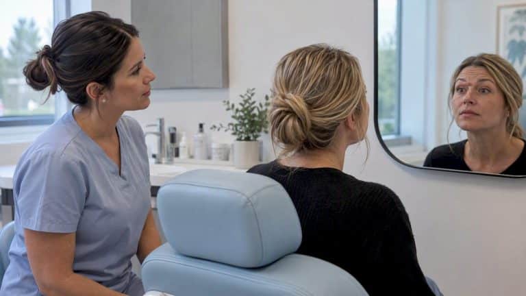 Clinician assessing facial movement after Botox