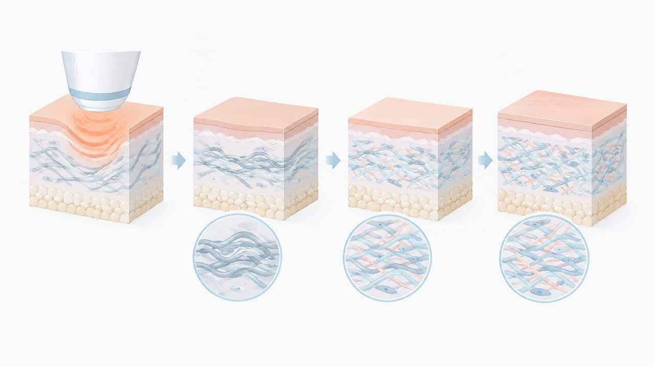 Illustration of collagen and elastin remodeling