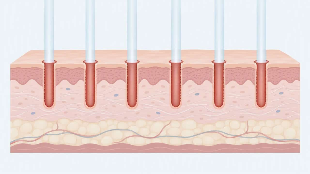 Skin cross-section showing fractional laser columns