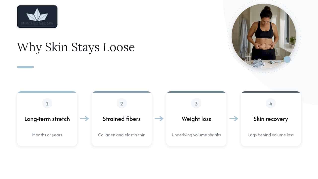 Why skin stays loose after weight loss — overview diagram